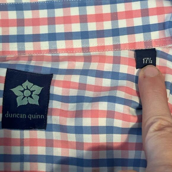 Duncan Quinn $600 striped check pink blue French cuff button down shirt sz 17.5 - Picture 8 of 9